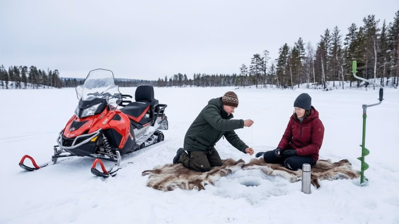 Couple fishing on remote lake