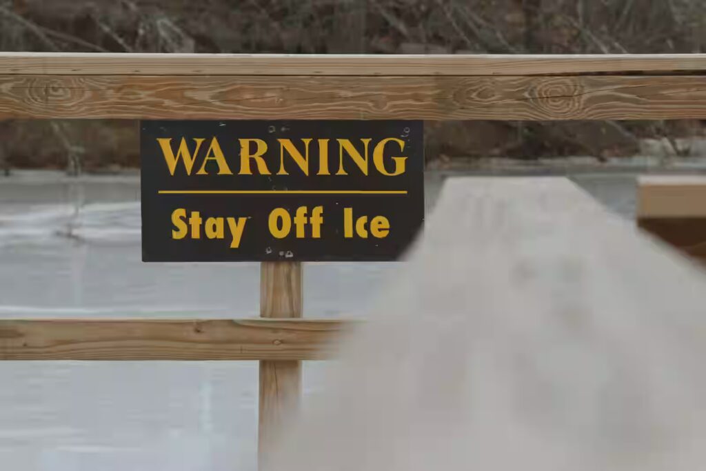 Weak ice warning sign